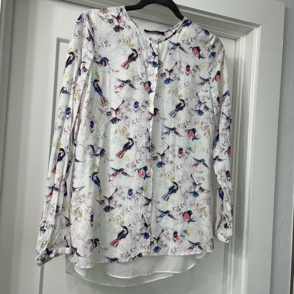 Esprit Tops - Esprit blouse tunic bird print boho hippie white elegant unique Sz S watercolor
